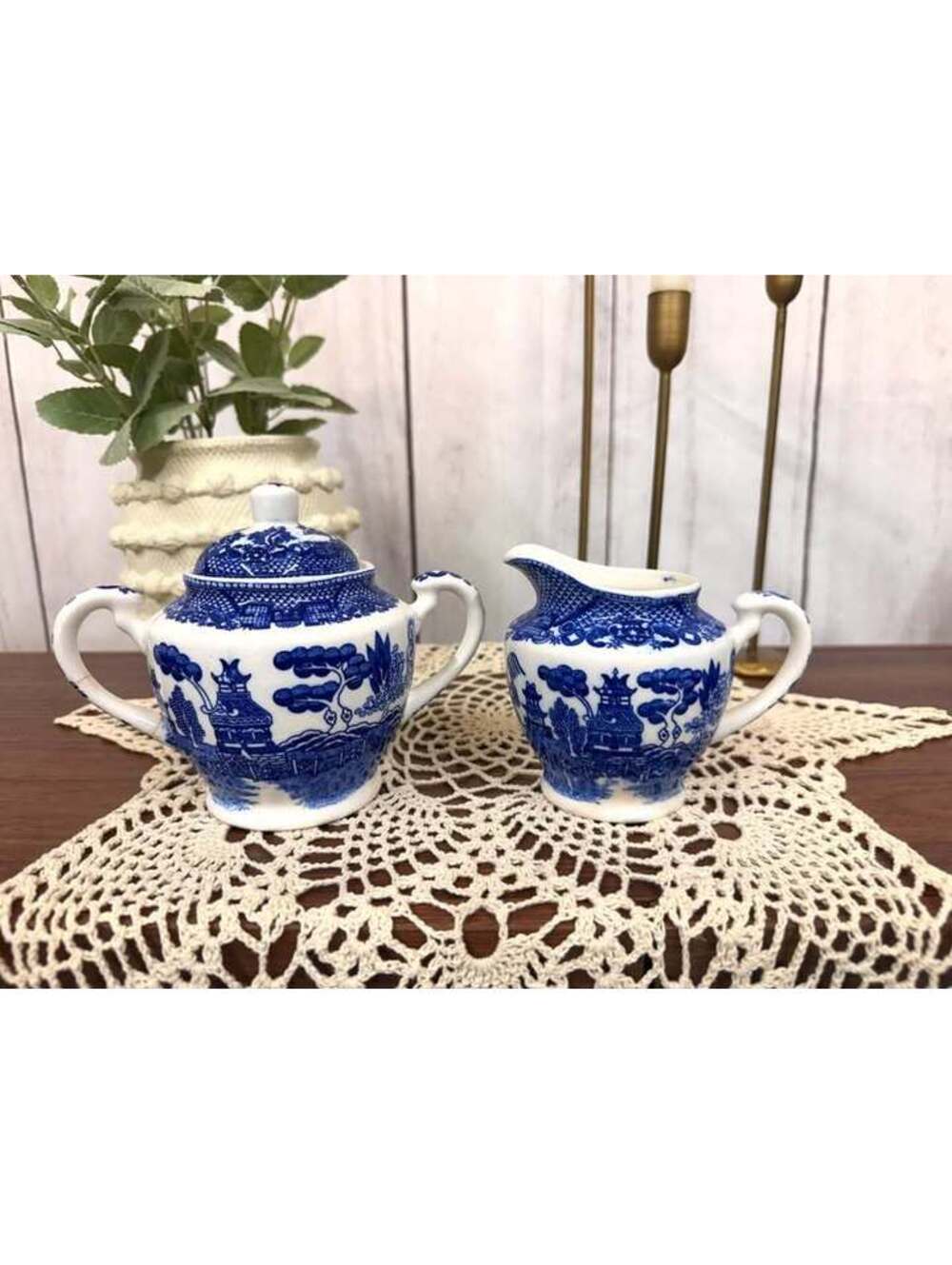 Flair Japan Blue Willow 603 Creamer & Sugar Bowl Set w Lid